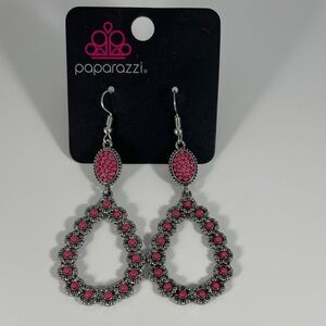 Paparazzi Pink and Silver Floral Earrings